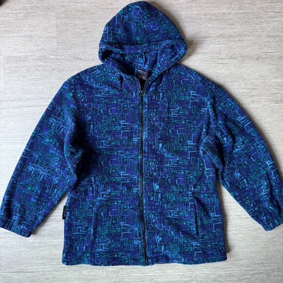 Vintage Preston York Tech Malden Mills Polar Fleece Womens L Aztec Zip Up Hoodie - Picture 1 of 8